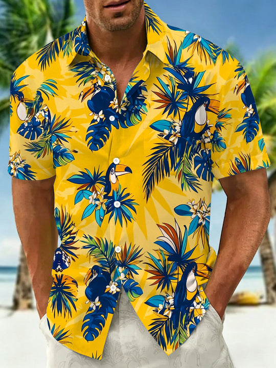 Toucan Tropical Leaves Men's Pocket Short Sleeve Shirts