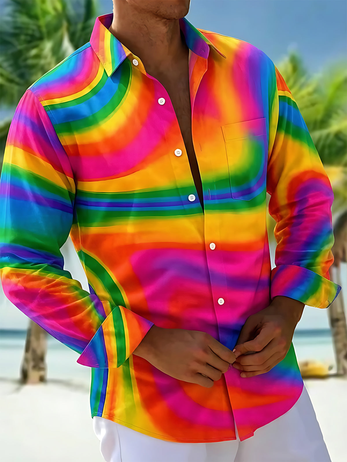 Colorful Swirl Gradient Men's Pocket Long Sleeve Shirts