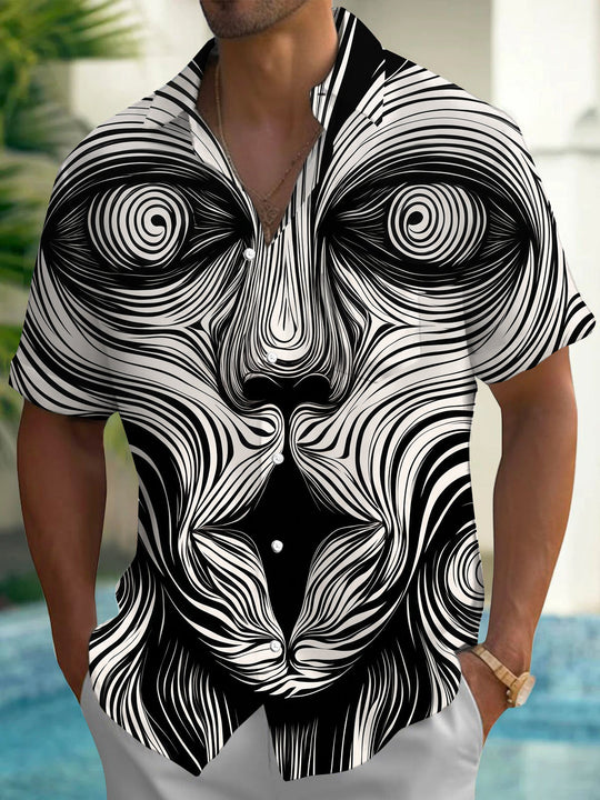 Black And White Line Optical Illusion Face Men's Pocket Short Sleeve Shirts