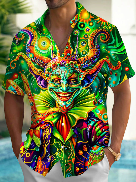 Psychedelic Green Joker Men's Pocket Short Sleeve Shirts