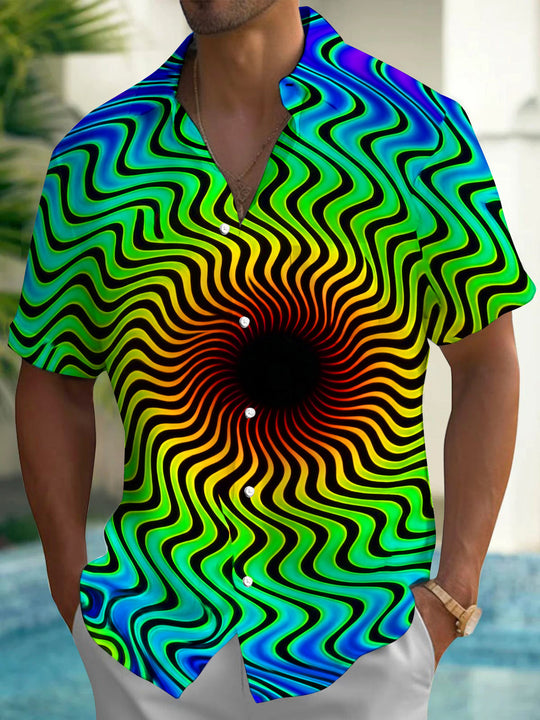 Colorful Gradient Swirl Optical Illusion Texture Men's Pocket Short Sleeve Shirts