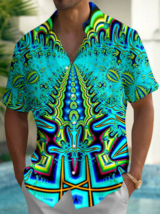 Adaychic Men's Hawaiian Mandala Pattern Short Sleeve Shirt with Chest Pocket