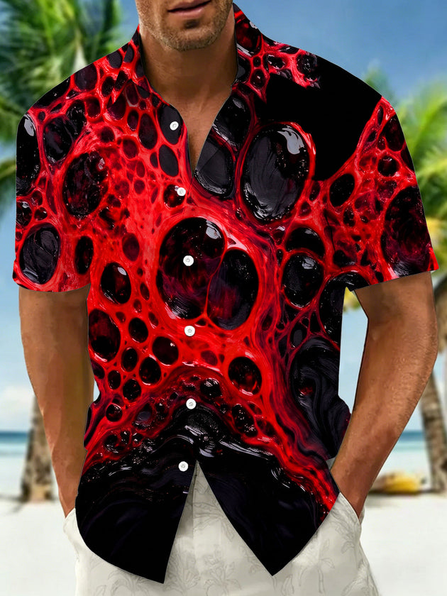 Red‑Black Fluid Lava Men's Pocket Short Sleeve Shirts