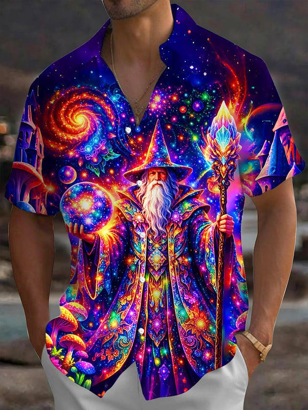 Dark Star Sky Magic Wizard Men's Pocket Short Sleeve Shirts