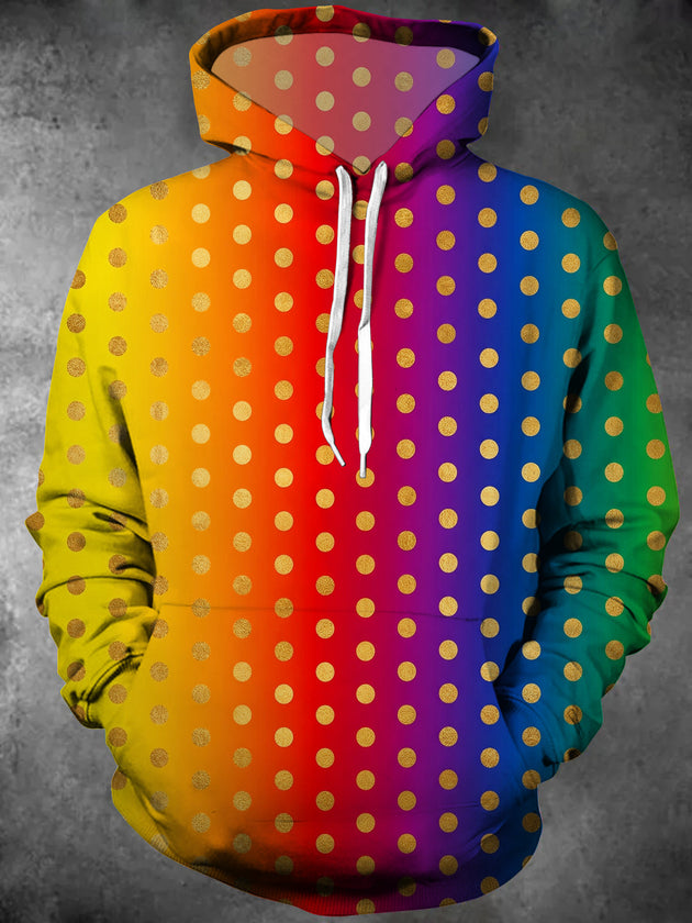 Colorful Gradient Gold Polka Dots Men's Long Sleeve Pocket Hooded Sweatshirt