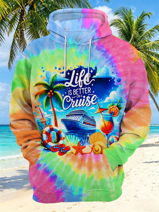 Adaychic Men's Graphic Cruise Ship Graphic Long Sleeve Hoodie with Chest Pocket