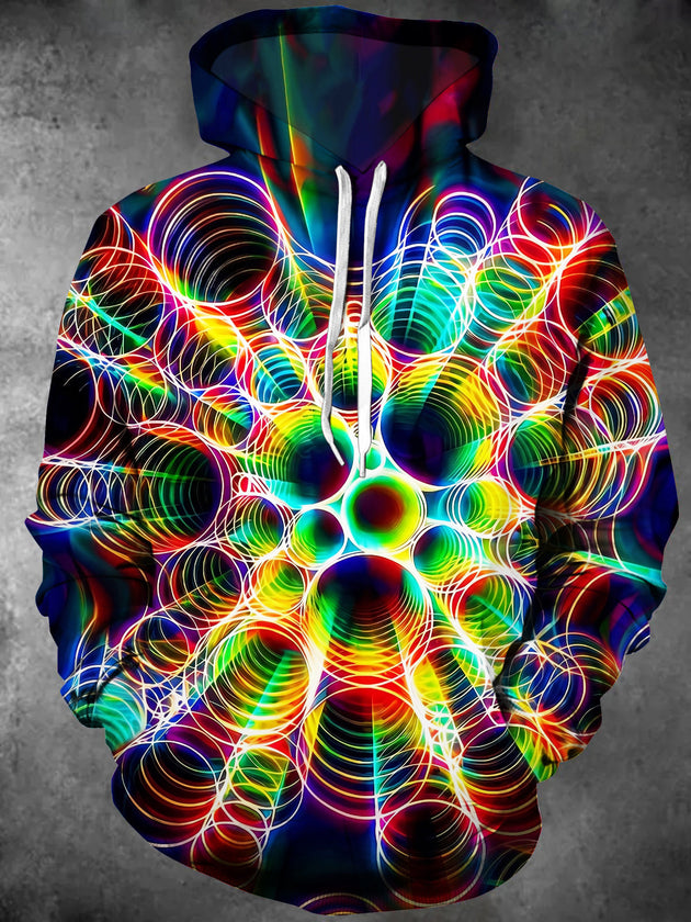 Adaychic Men's Abstract Neon Fractal Circles Print Long Sleeve Hoodie with Chest Pocket