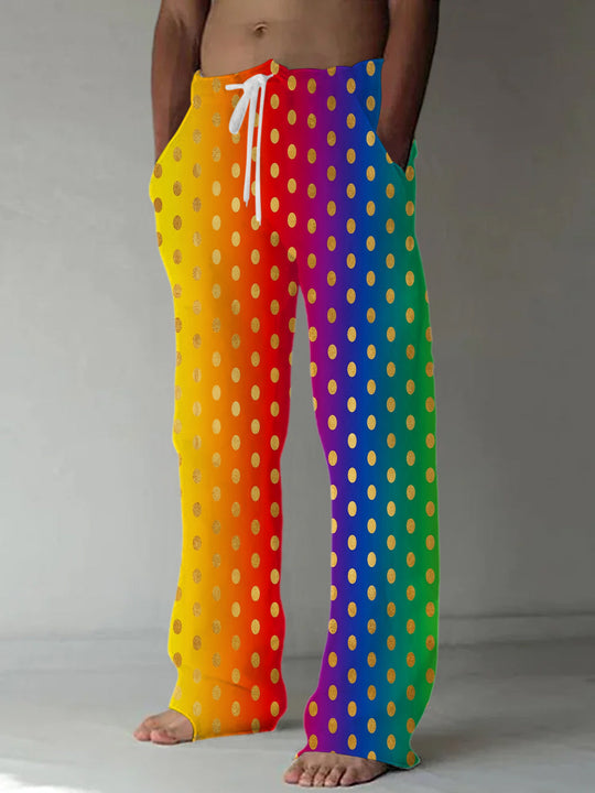 Adaychic Men's Patterned Rainbow Gradient Polka Dots Print Pants