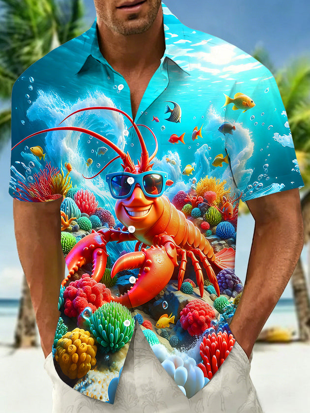 Fun Sunglasses Lobster Underwater Coral Men's Pocket Short Sleeve Shirts