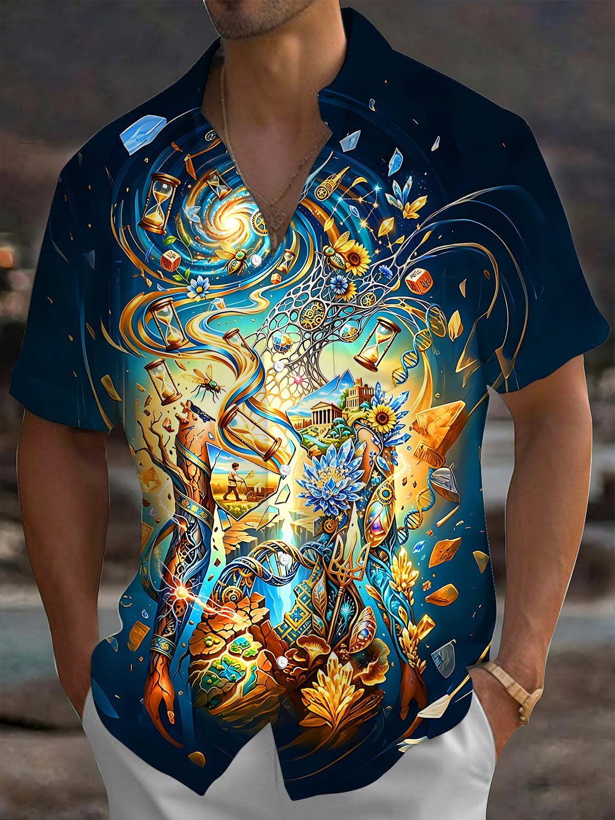 Psychedelic Abstract Time Hourglass Fantasy Body Art Men's Pocket Short Sleeve Shirts