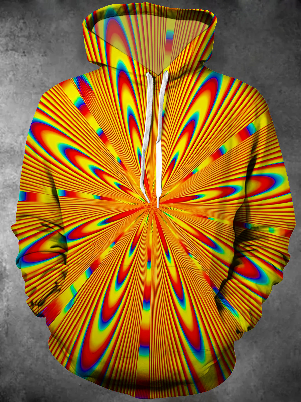 Psychedelic Abstract Radiating Optical Illusion Stripe Men's Long Sleeve Pocket Hooded Sweatshirt