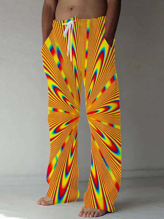 Psychedelic Abstract Radiating Optical Illusion Pattern Men's Casual Elastic Waist Pants