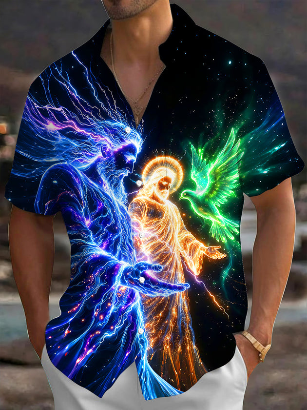 Nebula Lightning Gods And Peace Dove Men's Pocket Short Sleeve Shirts