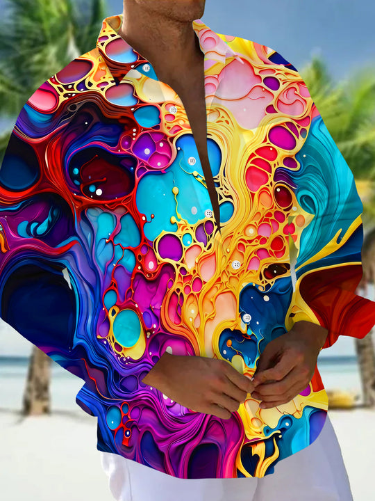 Fluid Art Colorful Texture Men's Pocket Long Sleeve Shirts