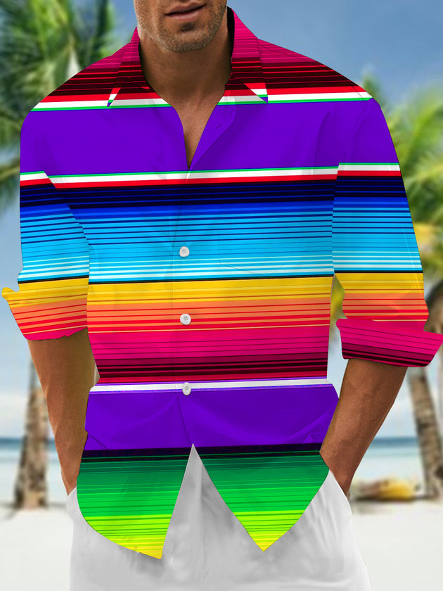 Colorful Stripes Men's Pocket Long Sleeve Shirts