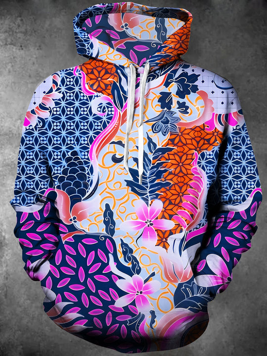 Art Floral Wabi-Sabi Pattern Men's Long Sleeve Pocket Hooded Sweatshirt