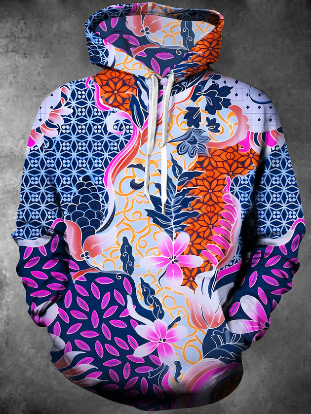 Art Floral Wabi-Sabi Pattern Men's Long Sleeve Pocket Hooded Sweatshirt