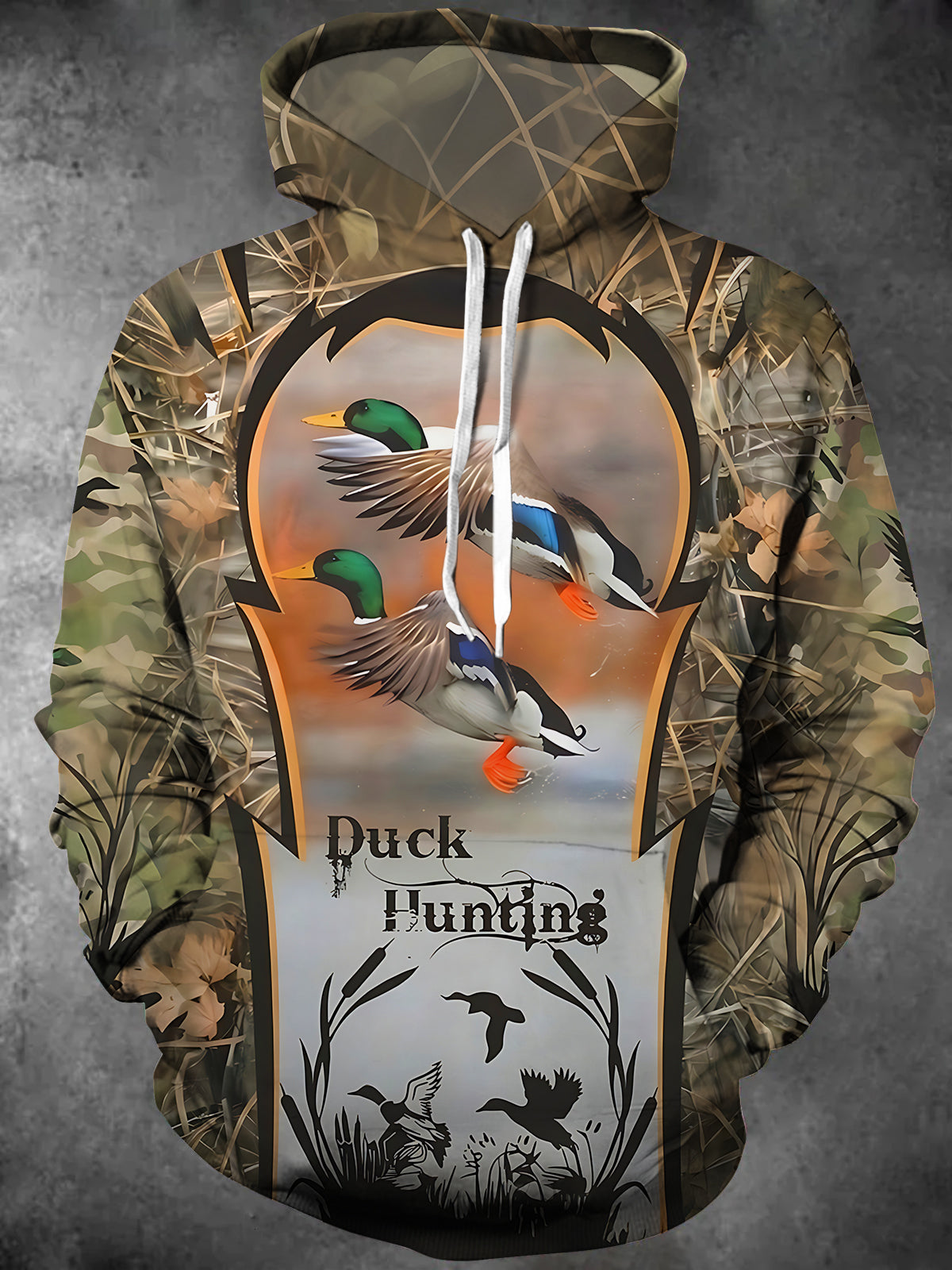 Adaychic Men's Printed Duck Hunting Print Long Sleeve Hoodie with Chest Pocket