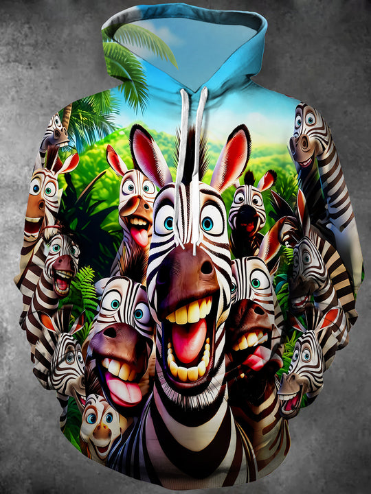 Fun Zebra Group Selfie Men's Long Sleeve Pocket Hooded Sweatshirt