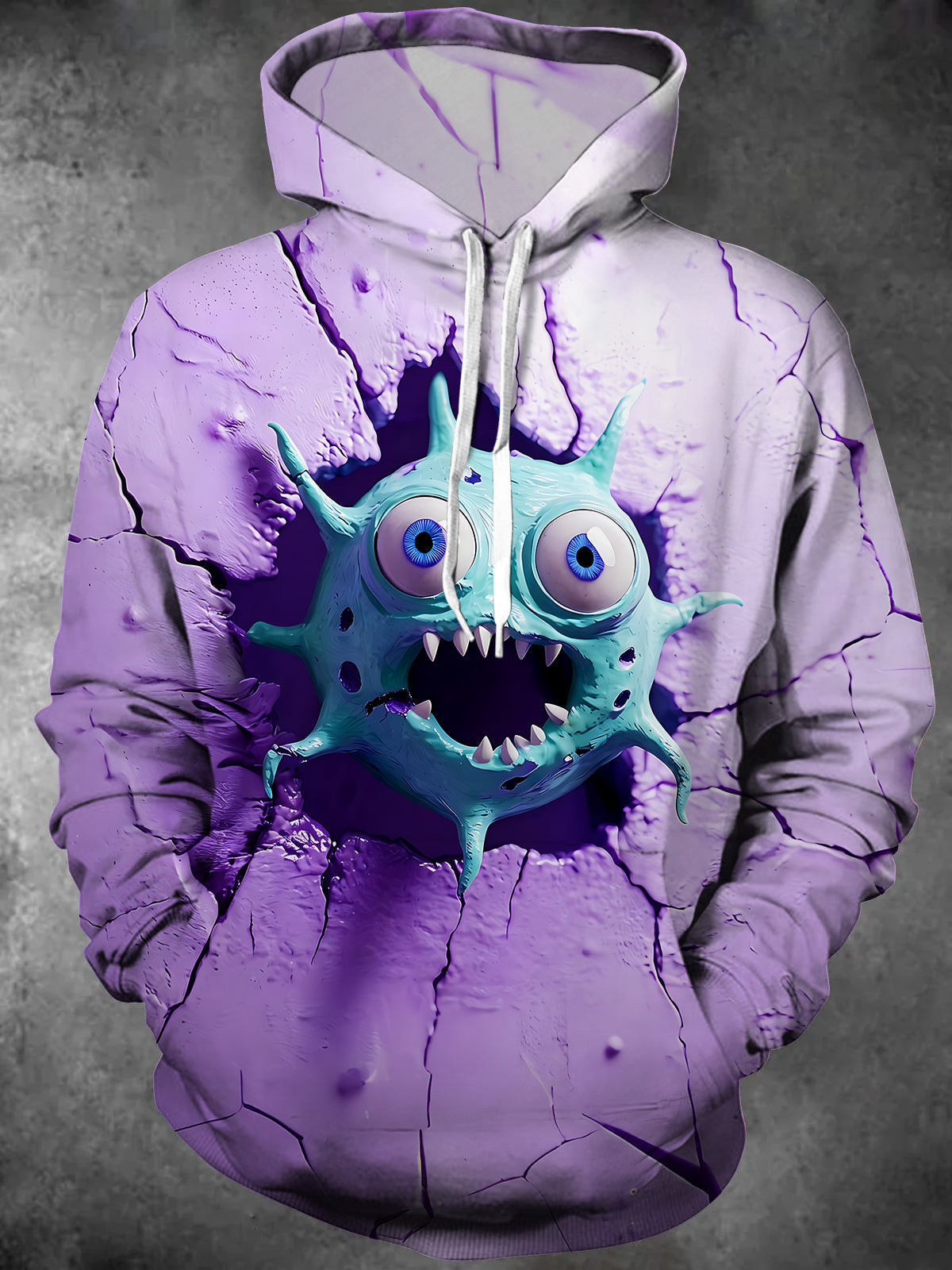 Adaychic Men's 3D Wall Breaking Monster Print Long Sleeve Hoodie with Chest Pocket