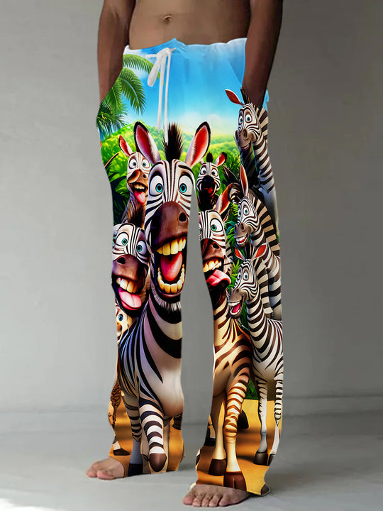Fun Zebra Group Selfie Men's Casual Elastic Waist Pants