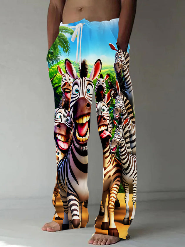 Fun Zebra Group Selfie Men's Casual Elastic Waist Pants