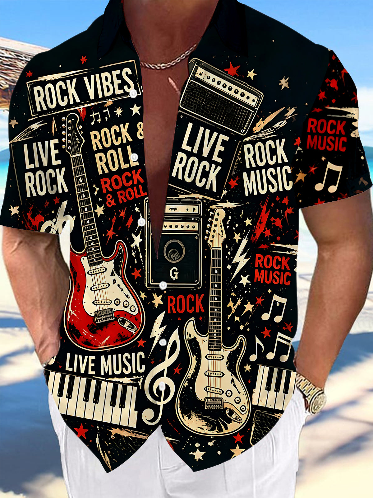 Dark Rock Guitar Piano Instrument Music Men's Pocket Short Sleeve Shirts