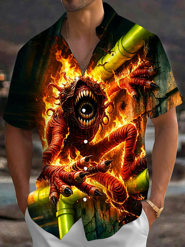 Dark Flame Cthulhu Alien Monster Men's Pocket Short Sleeve Shirts
