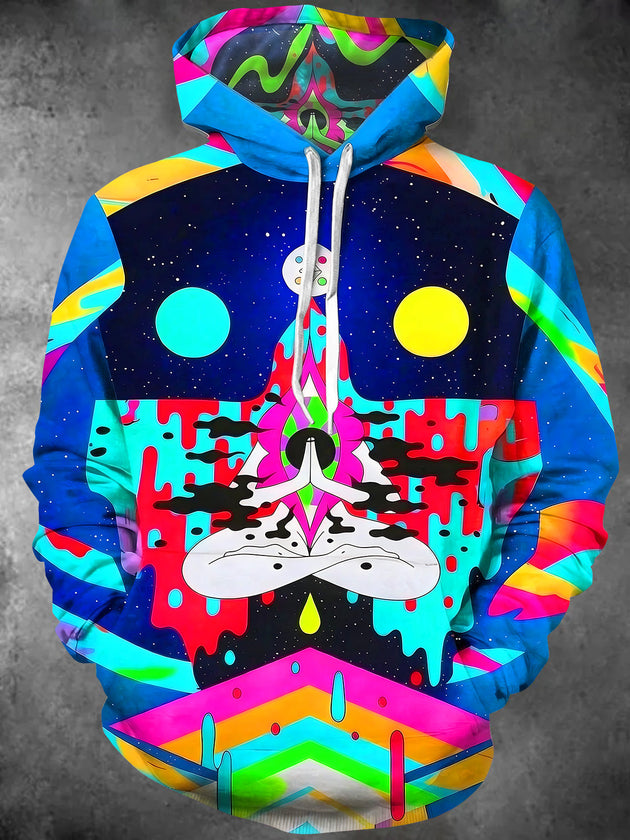 Adaychic Men's Printed Meditation Figure Print Long Sleeve Hoodie with Chest Pocket