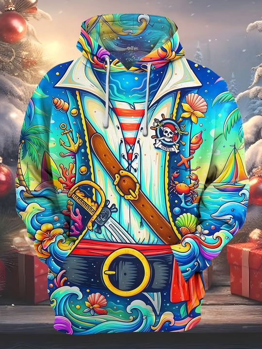 Fun Colorful Pirate Ocean Graffiti Men's Long Sleeve Pocket Hooded Sweatshirt