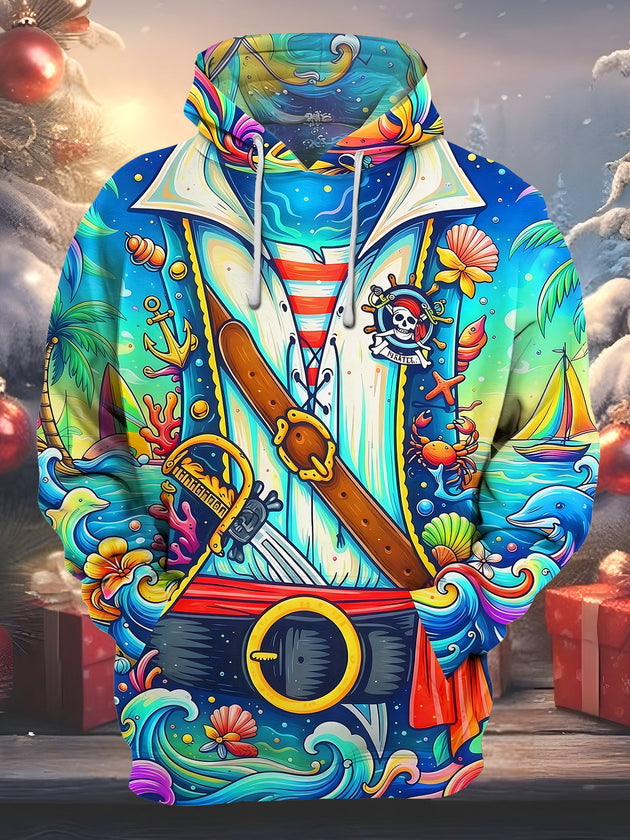 Fun Colorful Pirate Ocean Graffiti Men's Long Sleeve Pocket Hooded Sweatshirt