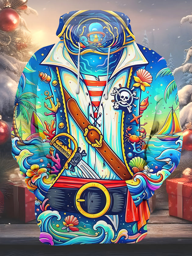 Fun Colorful Pirate Ocean Graffiti Men's Long Sleeve Pocket Hooded Sweatshirt
