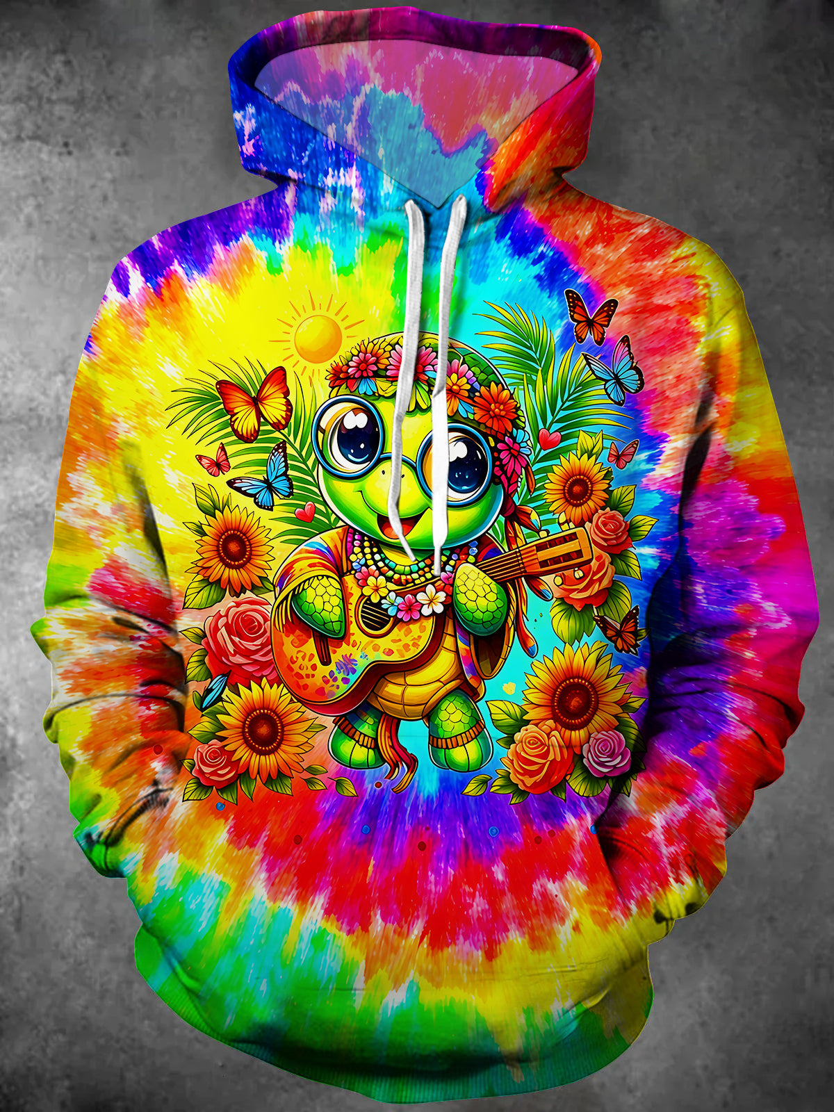 Adaychic Men's Graphic Tie Dye Sea Turtle Print Long Sleeve Hoodie with Chest Pocket