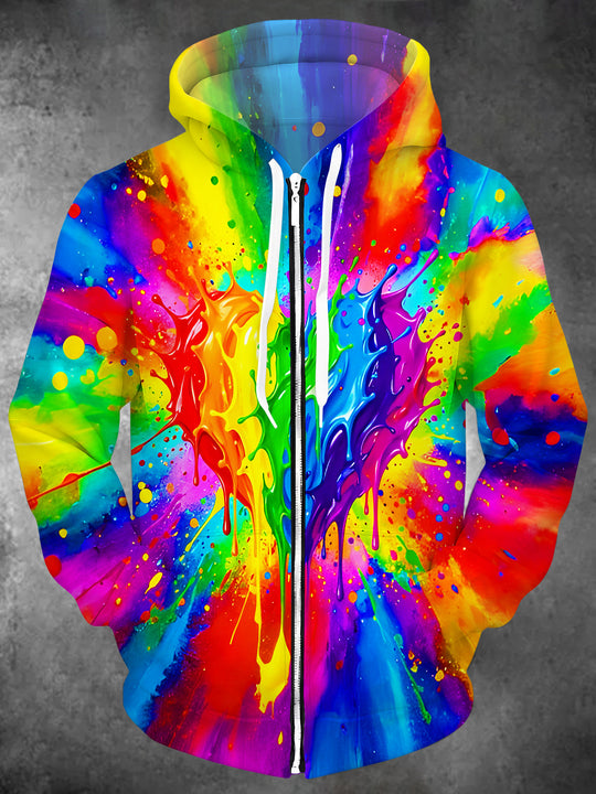 Adaychic Men's Colorful Paint Splatter Print Long Sleeve Sweatshirt with Chest Pocket