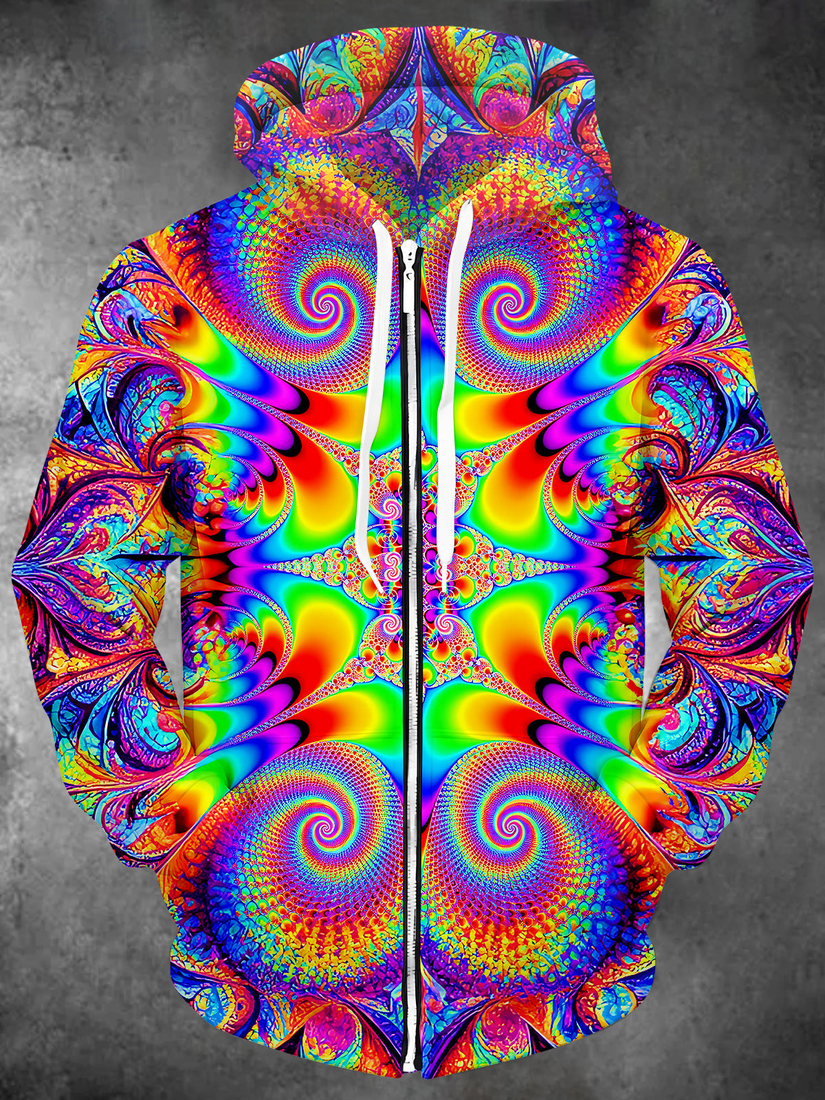 Adaychic Men's Colorful Fractal Spiral Print Long Sleeve Sweatshirt with Chest Pocket