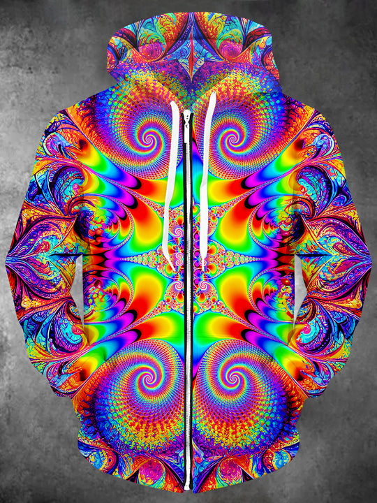 Adaychic Men's Colorful Fractal Spiral Print Long Sleeve Sweatshirt with Chest Pocket