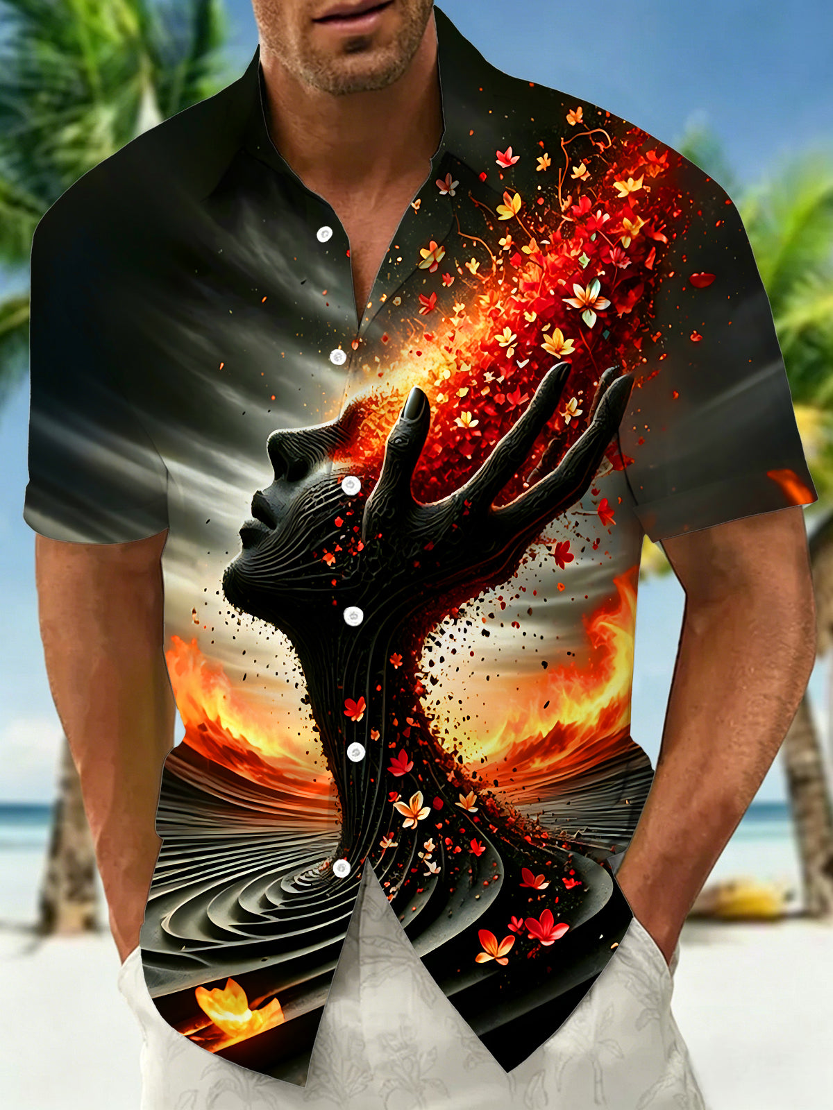 Adaychic Men's Graphic Abstract Face Art Print Short Sleeve Shirt with Chest Pocket