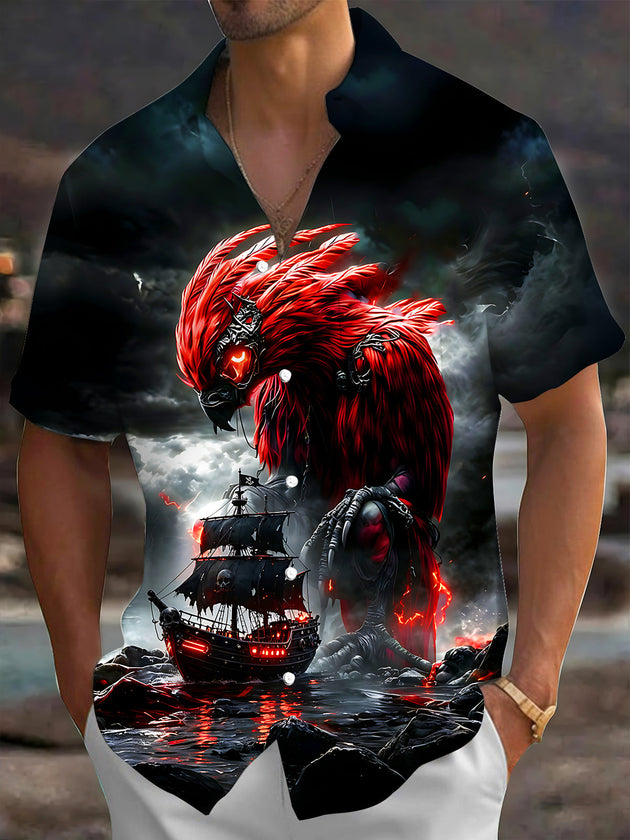 Adaychic Men's Graphic Giant Eagle Print Short Sleeve Shirt with Chest Pocket