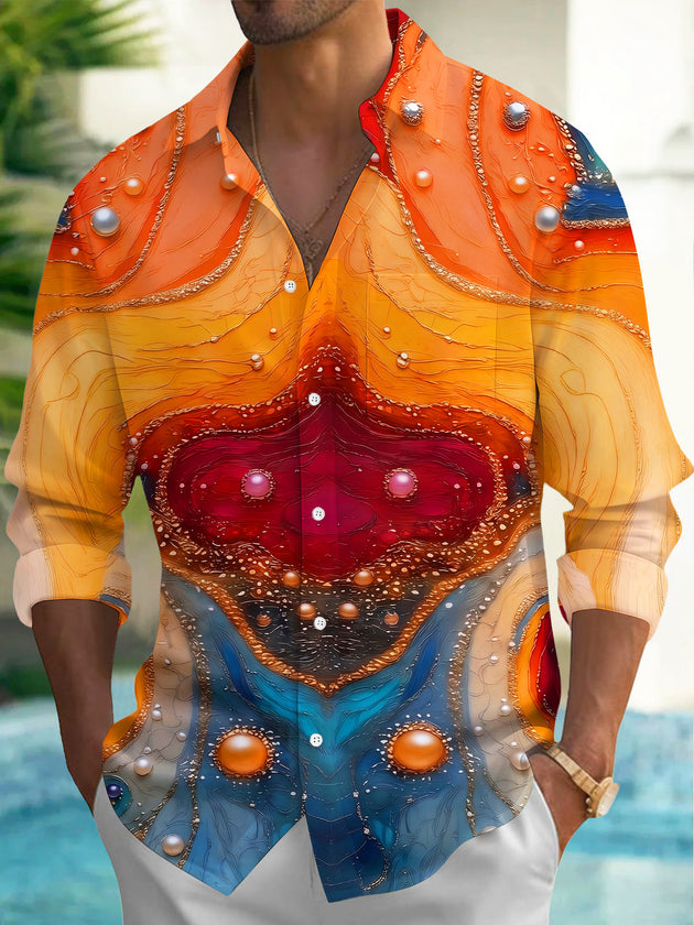 Art Pearlescent Gradient Gem Texture Men's Pocket Long Sleeve Shirts