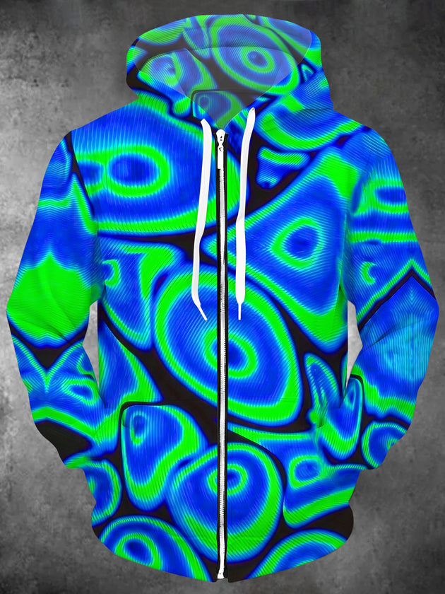 Adaychic Men's Psychedelic Spiral Fluid Pattern Long Sleeve Sweatshirt with Chest Pocket