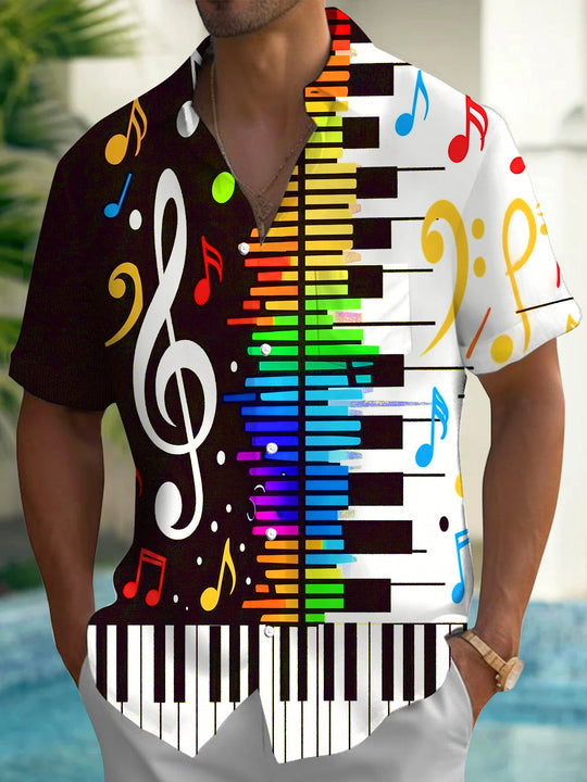 Adaychic Men's Graphic Rainbow Piano Keys Print Short Sleeve Shirt with Chest Pocket