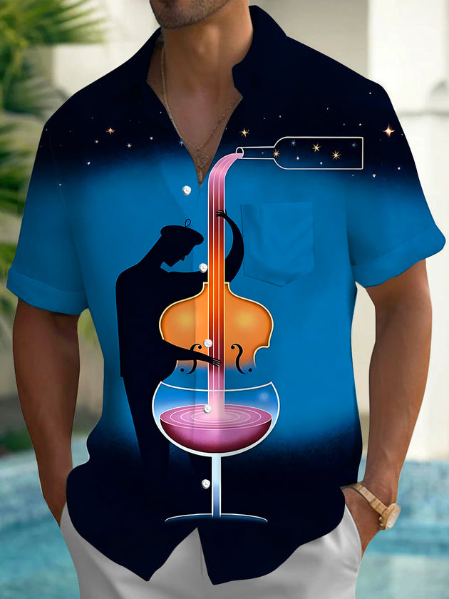 Adaychic Men's Graphic Starry Sky Print Short Sleeve Shirt with Chest Pocket