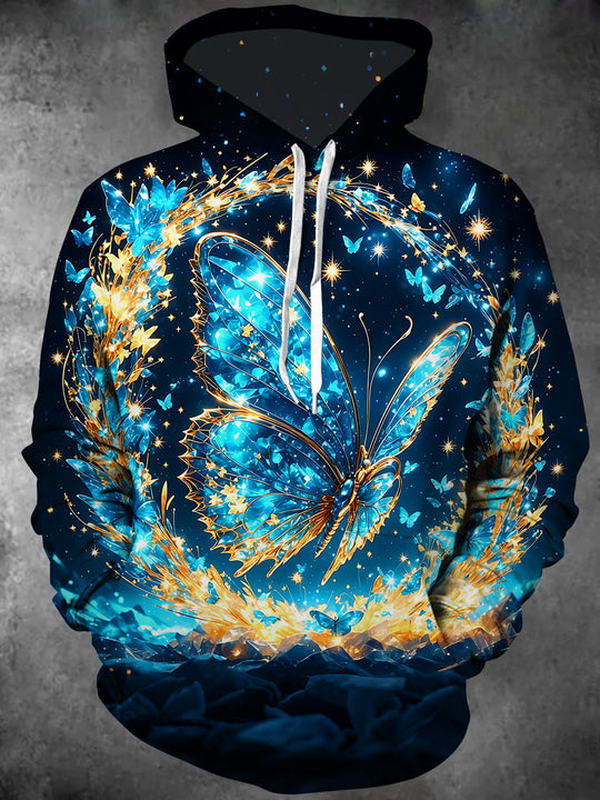 Adaychic Men's Graphic Starry Sky Butterfly Print Long Sleeve Hoodie with Chest Pocket