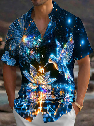 Adaychic Men's Hawaiian Starry Night Sky Print Short Sleeve Shirt with Chest Pocket