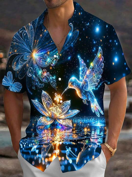 Adaychic Men's Hawaiian Starry Night Sky Print Short Sleeve Shirt with Chest Pocket