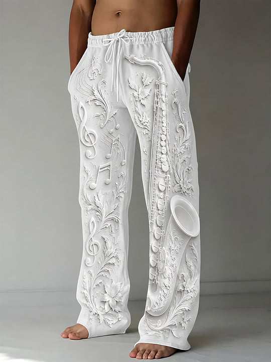 Adaychic Men's Graphic Saxophone Print Music Notes Print Pants