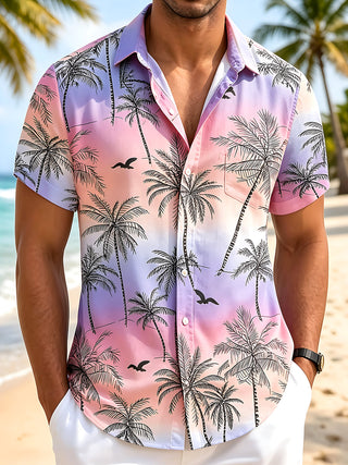 Adaychic Men's Hawaiian Palm Tree Silhouette Print Short Sleeve Shirt with Chest Pocket