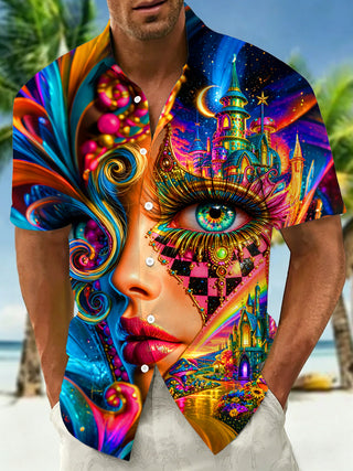 Adaychic Men's Graphic Pattern Print Short Sleeve Shirt with Chest Pocket