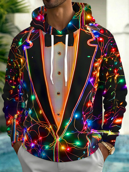 Adaychic Men's Printed Neon Tuxedo Print Long Sleeve Hoodie with Chest Pocket
