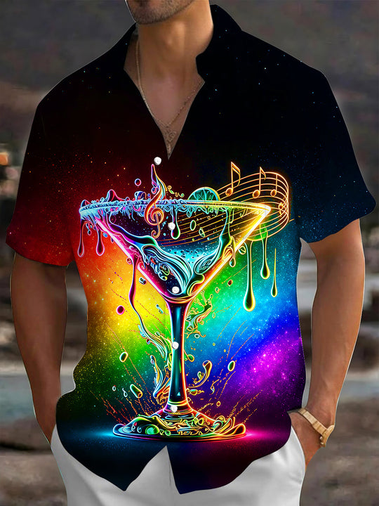 Adaychic Neon Cocktail Men's Short Sleeve Shirt with Chest Pocket